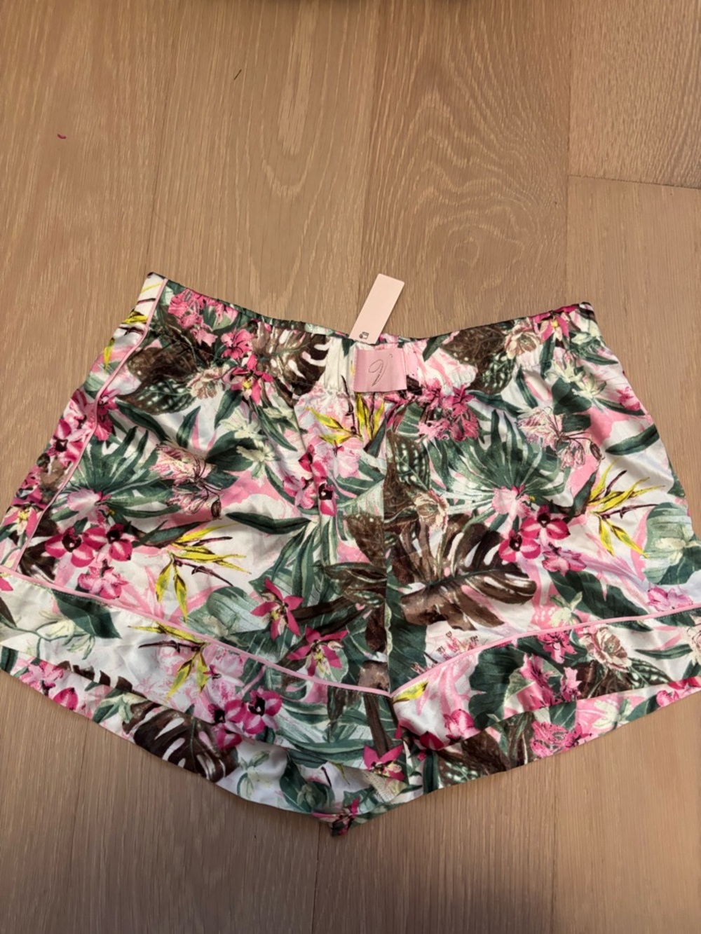 NWT Victoria's Secret Tropical Silk Pajama Shorts - Pink, Green & Brown